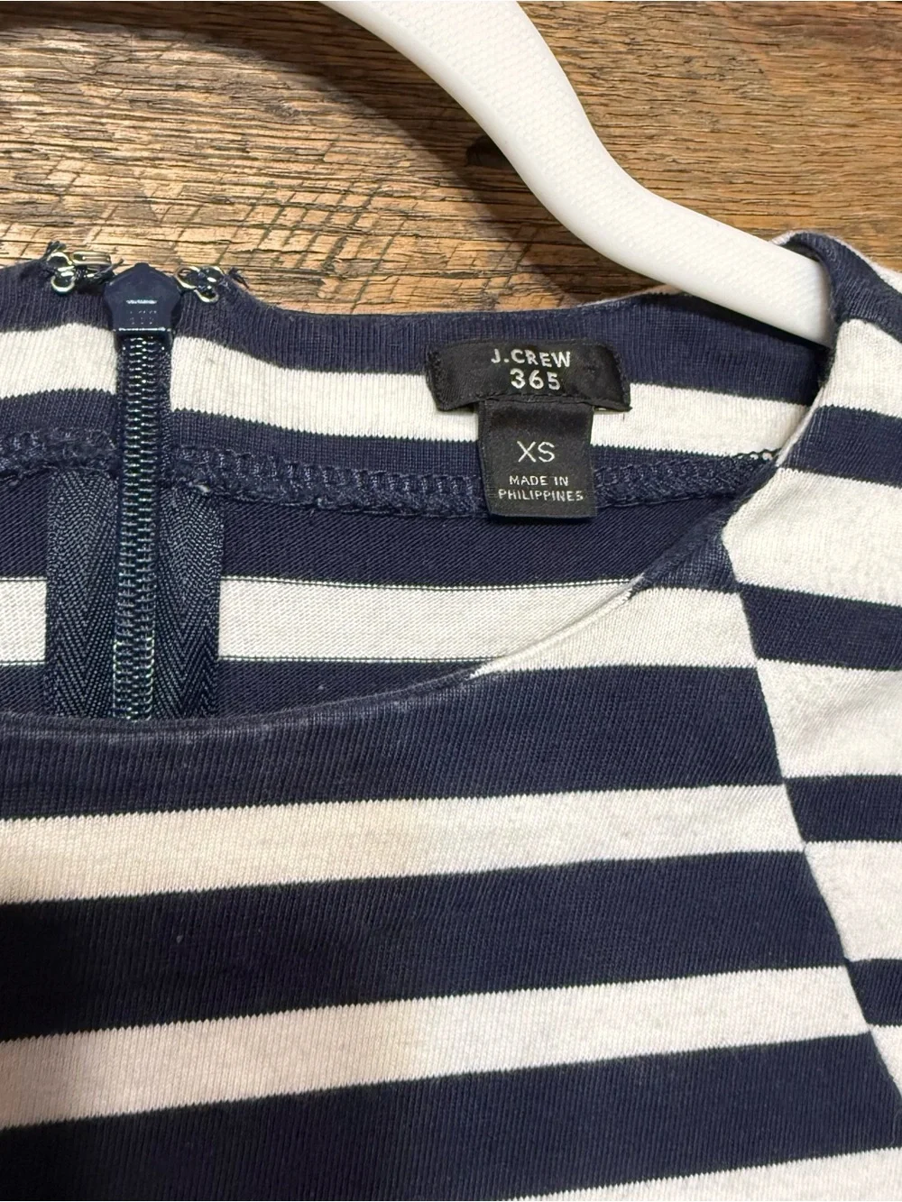 J Crew Womens XS Blue White Striped Cotton Fit And Flare 3/4 Sleeve Dress